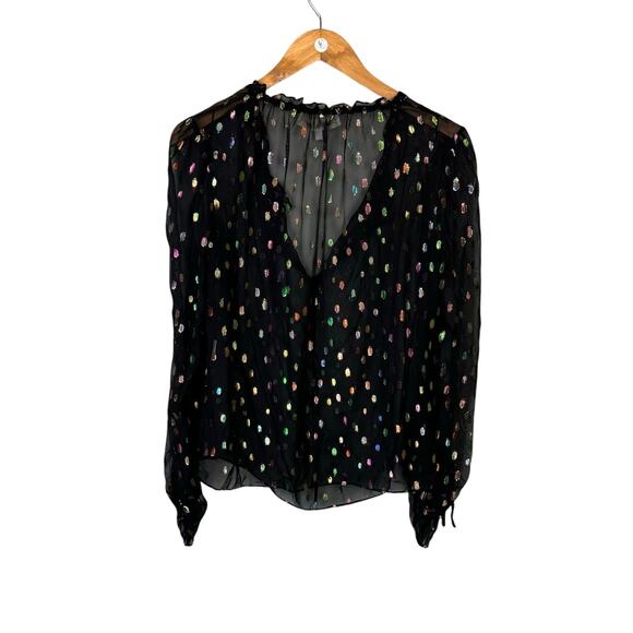 Diane Von Furstenburg DVF Lilian Metallic Dot Long Sleeve Sheer Blouse - Picture 9 of 12
